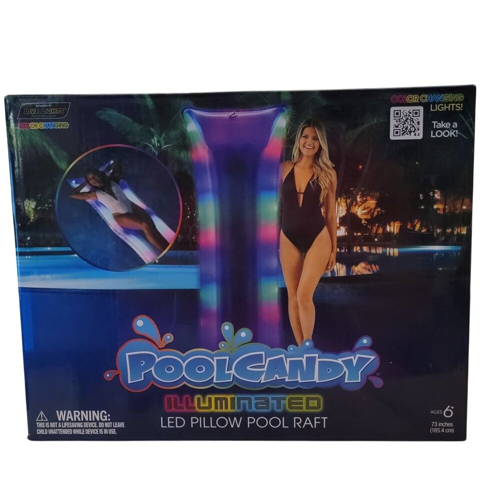 PoolCandy Illuminated LED Pillow Pool Raft – Color-Changing Lights! – NEW in Box
